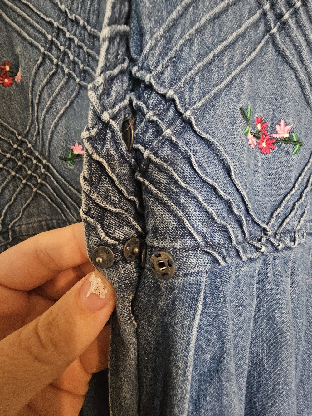 Blue Denim Midi Dress with Embroidered Detail - Picture 2 of 4